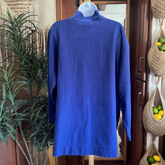 Vintage 90s Talbots Cobalt Waffle Knit Mock Turtleneck Sweater XL Gold Buttons - Picture 2 of 7